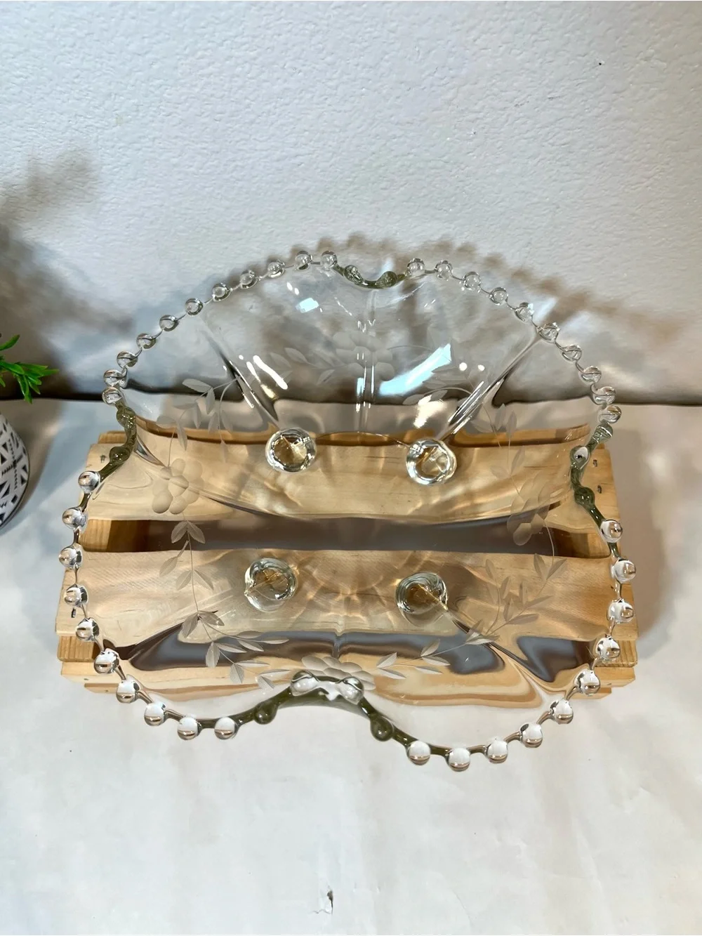 Imperial Glass “Candlewick” Decorative Footed Glass Bowl | Beaded Edge | Etched